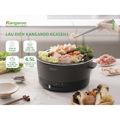 Lẩu điện Kangaroo KG45EH1, dung tích 4.5L, công suất 1300W, cấu trúc đĩa truyền nhiệt giúp truyền nhiệt nhanh và đều - Hàng chính hãng