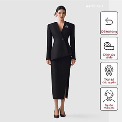 Set áo vest nữ dáng ôm tôn dáng & chân váy bút chì xẻ KELSEY thiết kế cao cấp WHITE CHIC