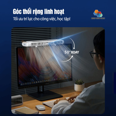 Quạt sạc kẹp treo màn hình máy tính F60 có chân đế đặt đứng bàn tiện lợi, không dây, có thể điều chỉnh góc thổi, hàng chính hãng