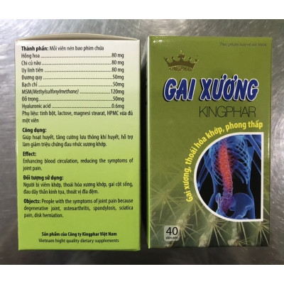 Viên uống Gai xương Kingphar, hộp 40v, hỗ trợ giảm đau lưng, do gai cột sống