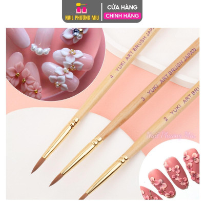Cọ Đắp Hoa Yuki Số 2,3,4 Cán Gỗ Vàng Cao Cấp, Cọ Đắp Bột Nail Nặn Hoa Bột, Lông Tơ Cao Cấp Mềm Mại, Dễ Bám Bột Women Nữ Làm Nail Vẽ Nail