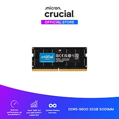 Ram Laptop Crucial DDR5 32GB Bus 5600 CL46, điện áp 1.1V - CT32G56C46S5- Hàng chính hãng