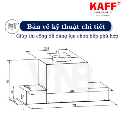 Máy hút mùi âm toàn phần phần mặt kính 900mm cảm ứng KAFF KF-BI90PR - Hàng Chính Hãng
