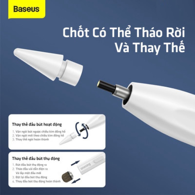 Bút cảm ứng Baseus Smooth Writing Capacitive Stylus dùng cho iPat Pro/ Smartphone/ Tablet Android (Active + Passive Version, Magnetic Adsorption, Tilt & Strength sensitive) - Hàng Chính Hãng