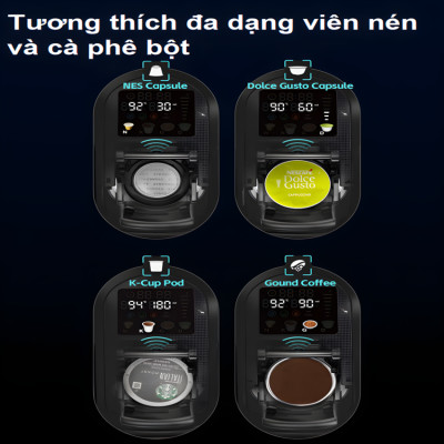 Máy pha cà phê 4 trong 1, Espresso, Viên Nén Nespresso, Nescafe Dolcegusto, Kcup thương hiệu Mỹ cao cấp HiBREW H6 - Hàng Nhập Khẩu