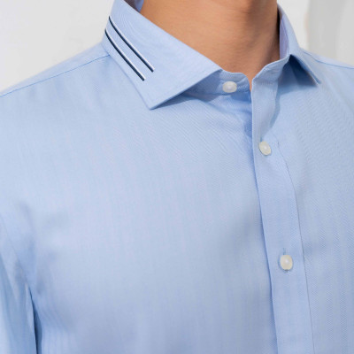 Áo sơ mi nam dài tay ALIGRO 100% chất bamboo Màu Xanh phối cổ bẻ dáng ôm body ALGS214