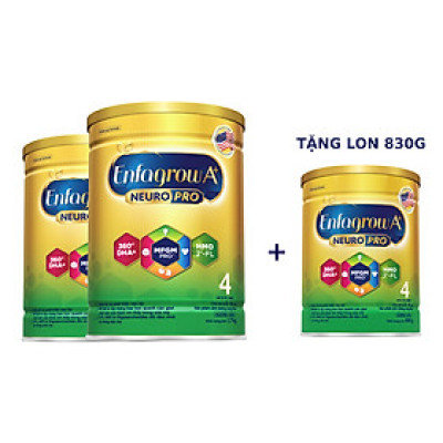 [Tặng 1 lon 830g cùng loại] Bộ 2 Lon Sữa bột Enfagrow A+ Neuropro 4 Vị thanh mát với dưỡng chất DHA & MFGM cho trẻ từ 2–6 tuổi– 1.7kg