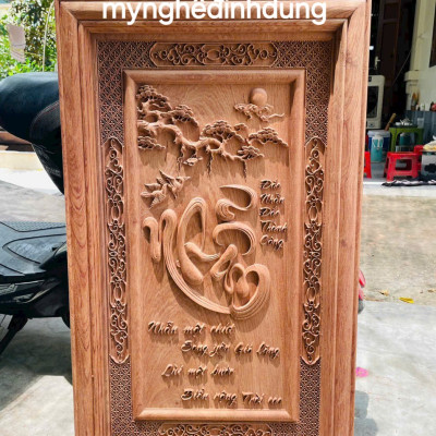 Tranh chữ nhẫn bằng gỗ hương đá  48x80x4cm 