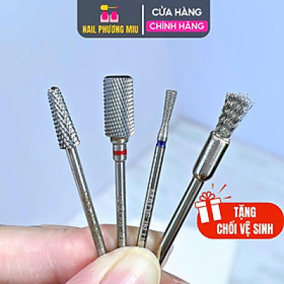 Combo 3 Đầu Mài Titan Tặng Chổi Vệ Sinh, Đầu Mài Da, Mài Chân Móng Up, Mài Mịn Phá Gel Titanium Vonfram Siêu Bền Làm Nail Tiện Lợi, Không Nóng Móng