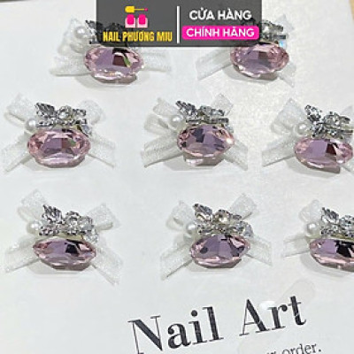 Đá Khối Mix Charm Nơ Voan Siêu Sáng Nhiều Màu Nghệ Thuật Hình Trứng Đá Viên Khoan Đa Mặt Làm Nail Nữ Women