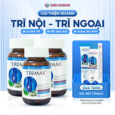 Liệu Trình Hỗ Trợ Điều Trị Trĩ TRIMAX, Giúp Co Búi Trĩ, Giảm Đau Rát Chảy Máu (Combo 3 Hộp Viên Uống Trimax + 1 Kem Thoa Trimax)