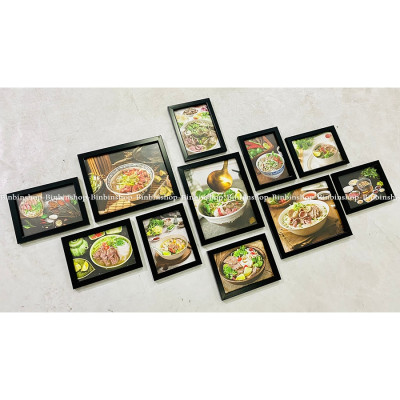 (ẢNH THẬT) KHUNG ẢNH TREO TƯỜNG TRANG TRÍ QUÁN PHỞ BÒ KÈM ĐINH TREO