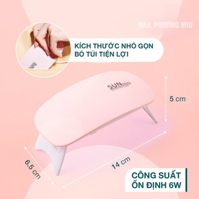 Đèn Hơ Móng Tay Sun Mini 6W Gọn Nhẹ 6 Đèn LED UV Trắng Hồng Để Bàn Bỏ Túi Tiện Lợi, Đèn Sấy Móng Tay Nhanh Khô Sơn Bóng Cố Định Charm Đá