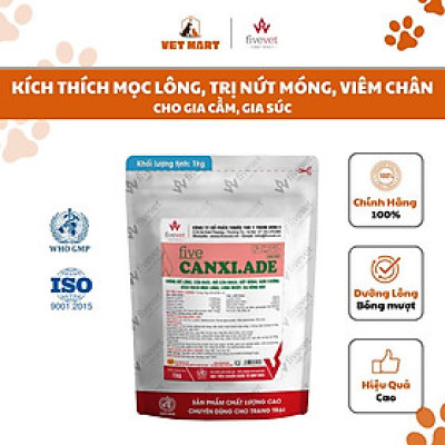 Siêu Kích Mọc Lông Gà Vịt, Chống Cắn Mổ, Nứt Móng Five-Canxi.ADE 1KG, dưỡng Lông Bóng Mượt_Fivevet