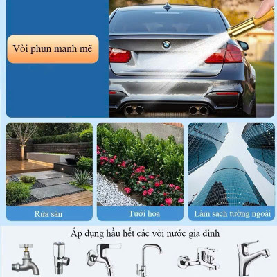 Vòi Tưới Cây, Vòi Xịt Rửa Xe Đa Năng Tăng Áp Lực Nước Cực Mạnh 10m, Lắp Vòi Nước Thông Thường (Đầu Vòi Đồng) - HÀNG CHÍNH HÃNG MINIIN