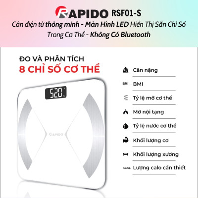 Cân sức khỏe và phân tích các chỉ số cơ thể Rapido RSF02-S (Trắng) Không bluetooth - Hàng chính hãng