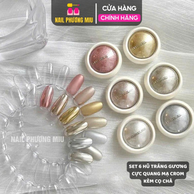 Set 6 Hũ Tráng Gương Mạ Crôm (Kèm Cọ Chà) Tạo Hiệu Ứng Gương Ánh Kim 3D Cực Quang Làm Nail