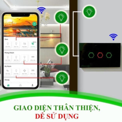 Công tắc cảm ứng Hunonic Datic 3 Nút kết nối Wifi điều khiển mọi thiết bị từ xa qua điện thoại, 2 màu trắng và đen