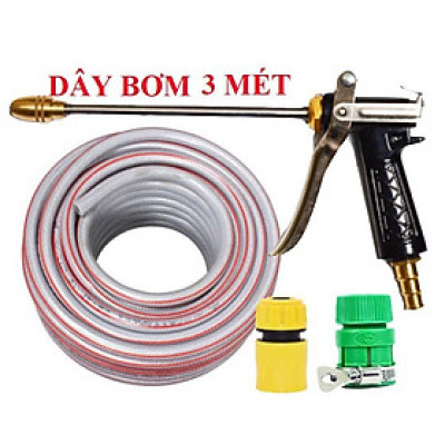️ Bộ dây vòi xịt nước rửa xe, tưới cây , tăng áp 3 lần, loại 3m, 5m 206318Iđầu đồng, cút+ túi đựng bút