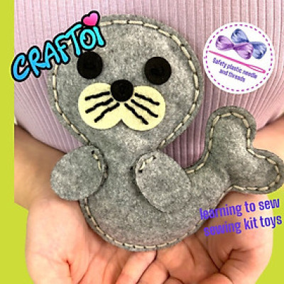 KIM NHỰA Bộ Thủ Công Trẻ Tự Làm Thú Bông 5+ SEAL SILKY Craftoi Felt Sewing toy prepunched holes plastic needle