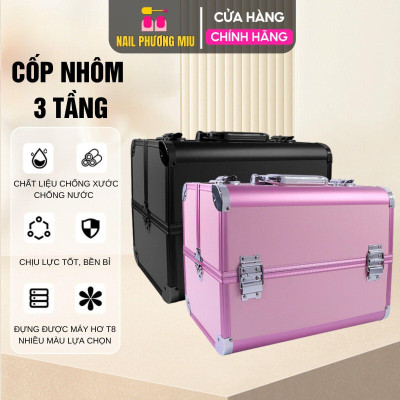 Cốp Nhôm 3 Tầng Đựng Đồ Nail 37x28x22cm, Thiết Kế Bậc Thang, Tầng Nhựa Bên Trong, Bền Bỉ, Đựng Được Máy Hơ T8 Tiện Lợi