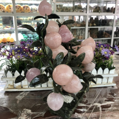 Cây đào phong thuỷ đá thạch anh hồng 18 quả - Cao 36 cm