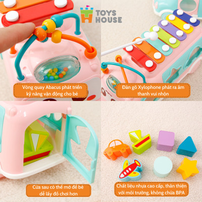 Đồ chơi giáo dục cho bé - ô tô thả khối kết hợp đàn gõ Xylophone ToysHouse HE8036 - màu xanh/hồng