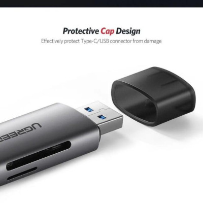Ugreen UG50706CM185TK Màu Xám Đầu đọc thẻ nhớ TYPE C + USB 3.0 sang TF + SD - HÀNG CHÍNH HÃNG
