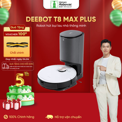 Robot hút bụi lau nhà Ecovacs Deebot Ozmo T8 Max Plus  – Lực hút 1500PA - Kèm dock sạc hút rác tự động - Bản Nội Địa - Hàng Chính Hãng