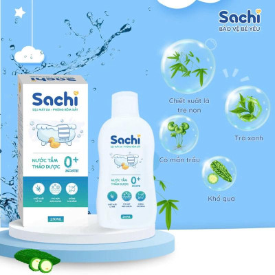 Combo 3 Nước Tắm Thảo Dược SACHI Ngừa Rôm Sảy, Cảm Lạnh Cho Bé Lọ 250ml - Tặng 1 Gạc Răng Miện Sachi