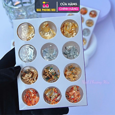 Set Giấy Nhún Bạc Ẩn Gel Trang Trí Móng 12 Ô, 4 Tone Màu Vàng Bạc Mix, Phong Cách Nhật Hàn, Làm Nail Độc Đáo Và Sáng Tạo Nữ