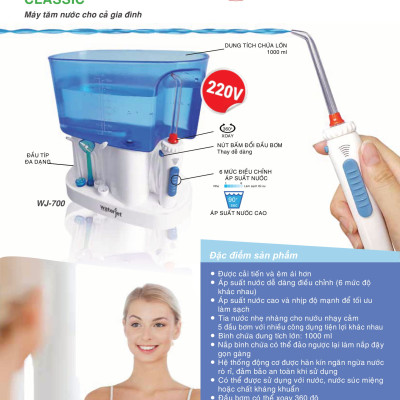 Máy tăm nước gia đình Waterjet Classic (5 đầu tăm, dùng được cho người niềng răng, có đầu cạo lưỡi)