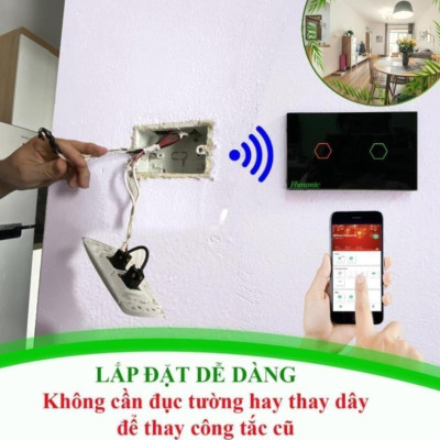 Công Tắc Wifi Hunonic Datic 4 Nút Ấn Chữ Nhật, Bật Tắt Từ Xa Trên Điện Thoại Và Ra Lệnh Giọng Nói
