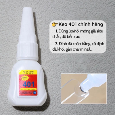 Keo 401 Gắn Móng Phiên Bản Mới Chắc Hơn 200% Chai Màu Trắng Dung Tích 15ml, Bền Bỉ 10s, gel đính đá Dán Móng Giả | Nail Phương Miu
