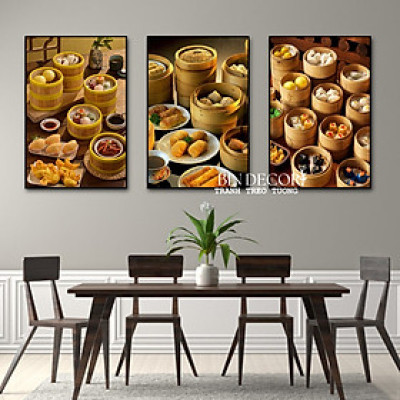 Tranh treo tường tráng gương dimsum 3 trang trí quán ăn,nhà hàng(kèm đinh 3 chân)