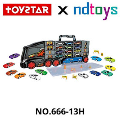 TOYSTAR - 666-13H Mô hình Bộ xe tải vận chuyển (gồm 12 xe ô tô và 8 biển báo giao thông)