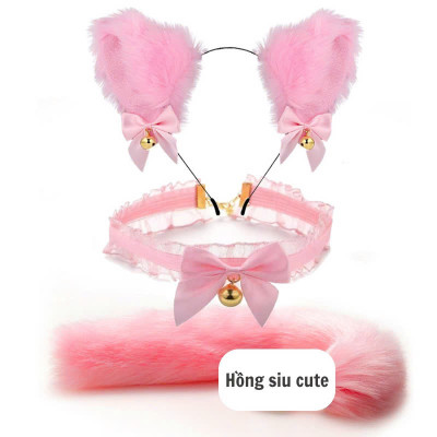 Combo Phụ kiện thời trang Đuôi fox nhân tạo Cosplay + nơ cổ + kẹp tóc (Halloween / Lễ hội / Trang phục hóa trang)