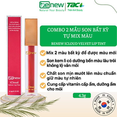 Combo 2 Son kem lì dưỡng không trôi không lộ vân môi mix màu tự do - Benew ICloud Velvet Lip Tint 4,3gx2 Trang Điểm Mỹ Phẩm Cosmetic Nữ Son Môi Women