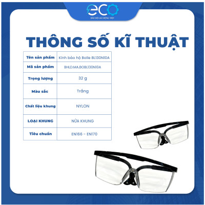Kính bảo hộ chống hoá chất Bolle BL130N10A dùng chung được với kính cận