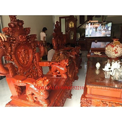 Bộ bàn ghế rồng đỉnh gỗ hương đá tay 12