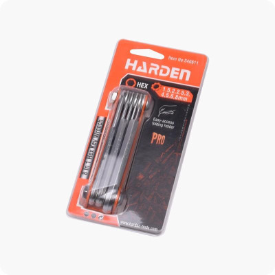 Bộ Lục Giác Gấp gọn 8 Trong 1 Thép Chrome Vanadium 540611 HARDEN