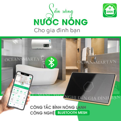 Công Tắc Cảm Ứng HUNONIC Luxury, Công Tắc Thông Minh Bluetooth Mesh Viền Vàng Hình Chữ Nhật - HNLUXC