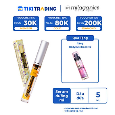 Serum dưỡng mi từ dầu nguyên chất (dừa, olive, argan) hiệu quả sau 3 tuần MILAGANICS 5ml (tuýp)