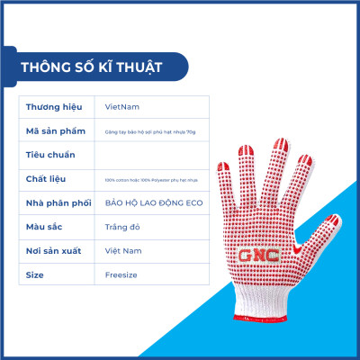 Găng tay bảo hộ sợi phủ hạt nhựa 70g sợi cao cấp chống trơn trượt độ bám cao