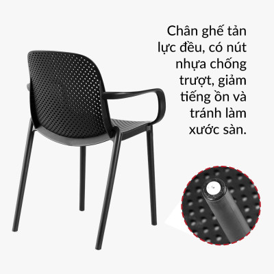 GHẾ NHỰA ĐÚC XẾP CHỒNG CÓ TAY VỊN