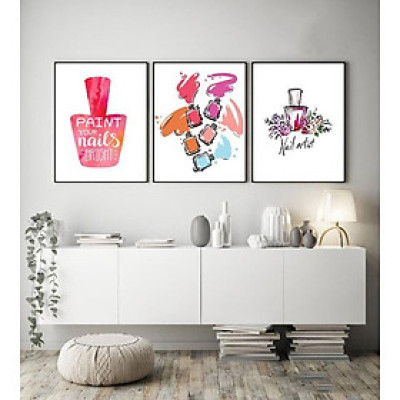 Tranh treo tường tiệm nail- bộ 3 tranh treo tường hiện đại trang trí tiệm nail - tặng kèm khung và đinh treo tường KT21