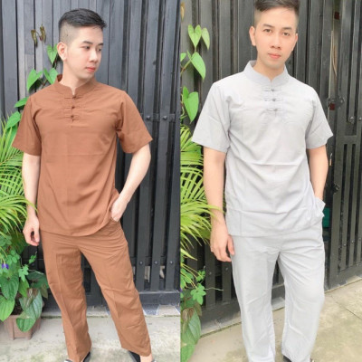 ĐỒ LAM ĐI CHÙA Set Đồ Lam Cao Cấp Cổ Tàu 3 Nút