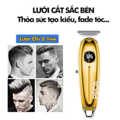 Tông đơ chấn viền cao cấp Kemei KM-1948 lưỡi sắc bén màn hình LCD hiển thị sạc USB tiện lợi dùng khắc tóc, cạo đầu, cạo viền, tattoo fade tóc