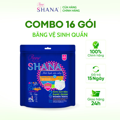Combo 16 gói Băng Vệ Sinh Quần Peppy Shana Ngày Đêm Siêu Thấm, Freesize, Chống Tràn Tối Đa, Tiết Kiệm (32 miếng)