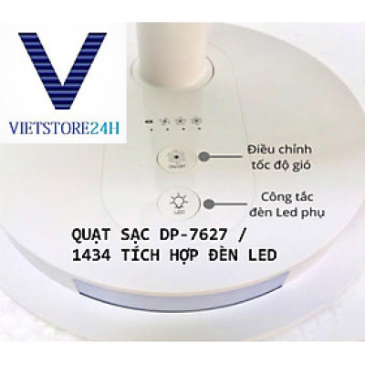 Quạt Sạc DP-7627 / 1434 Tích Hợp Đèn Led VT - Hàng chính hãng